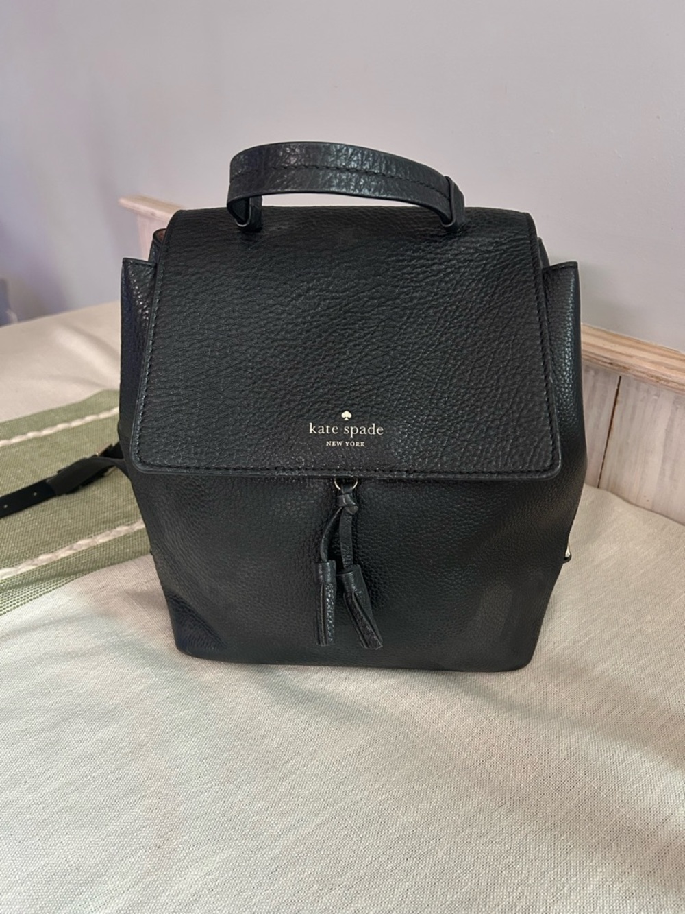 kate spade black pebbled leather backpack